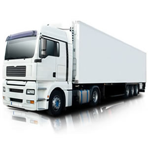 white 40' articulated heavy goods vehicle