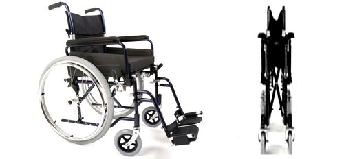 Rental self propelled folding wheelchair side and front view